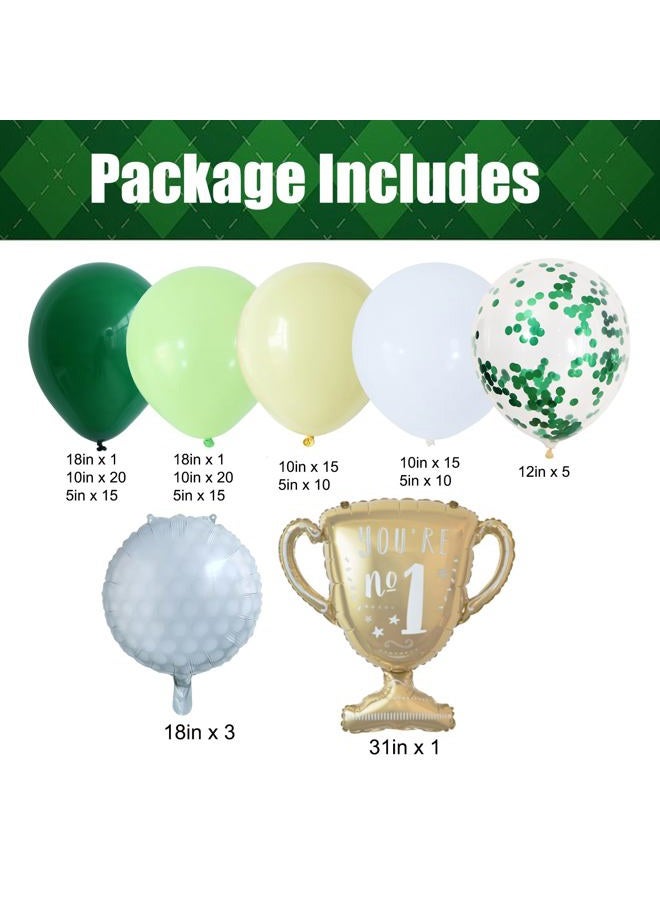 EASUTE Hole in One Golf Birthday Party Decorations, 135PCS Balloon Garland Arch Kit Golf First Birthday Decorations Green White Latex Balloons with Golf Ball Foil Balloons for 1st Golf Themed Party - Image 2