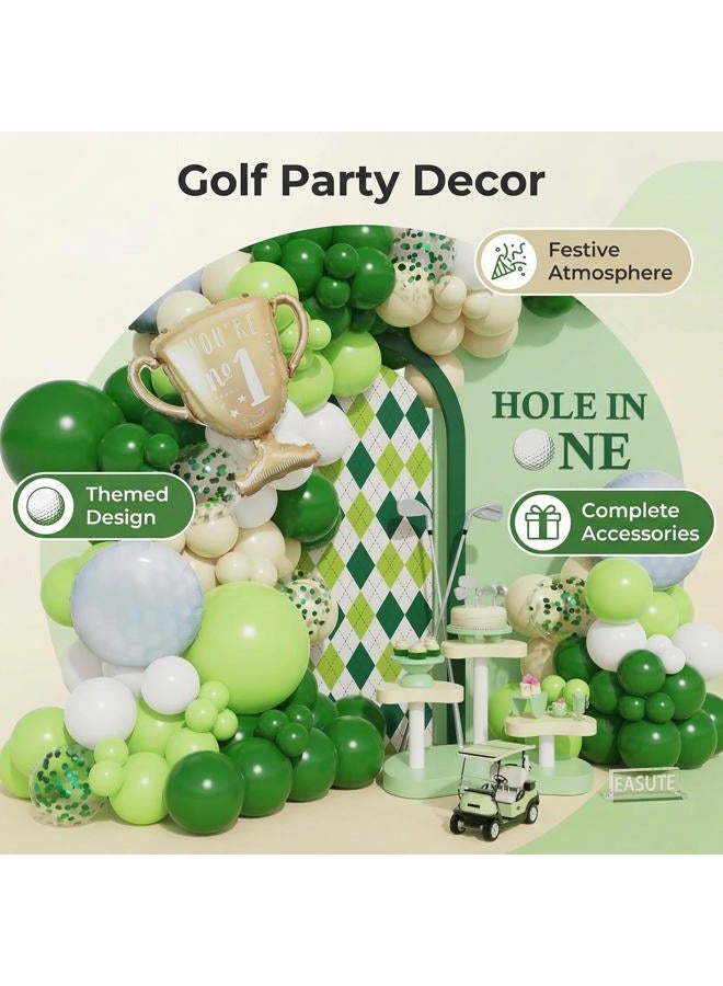 EASUTE Hole in One Golf Birthday Party Decorations, 135PCS Balloon Garland Arch Kit Golf First Birthday Decorations Green White Latex Balloons with Golf Ball Foil Balloons for 1st Golf Themed Party - Image 3