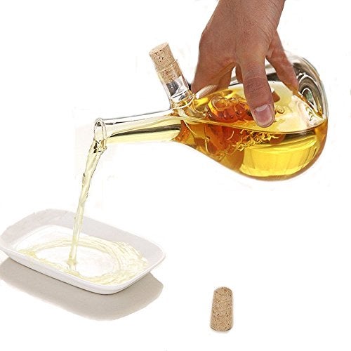 ELETON Oil and Vinegar Dispenser, 2 in 1 Glass Olive Oil and Vinegar Cruet Dispenser Bottle, Kitchen Olive Soy Sauce Dispenser Grape Double Pourer Spout for Kitchen Cooking Container - Image 4