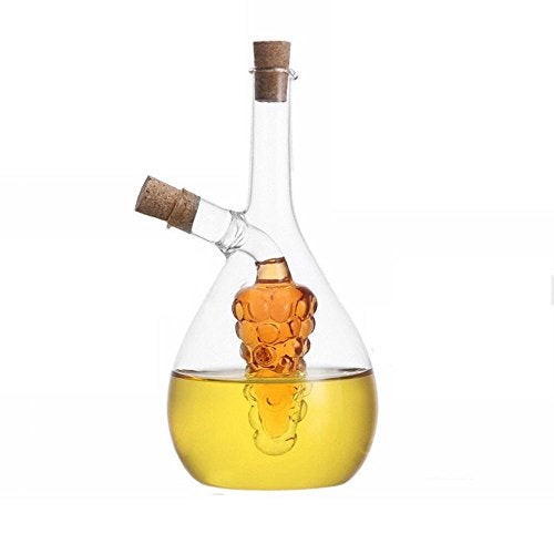 ELETON Oil and Vinegar Dispenser, 2 in 1 Glass Olive Oil and Vinegar Cruet Dispenser Bottle, Kitchen Olive Soy Sauce Dispenser Grape Double Pourer Spout for Kitchen Cooking Container - Image 2