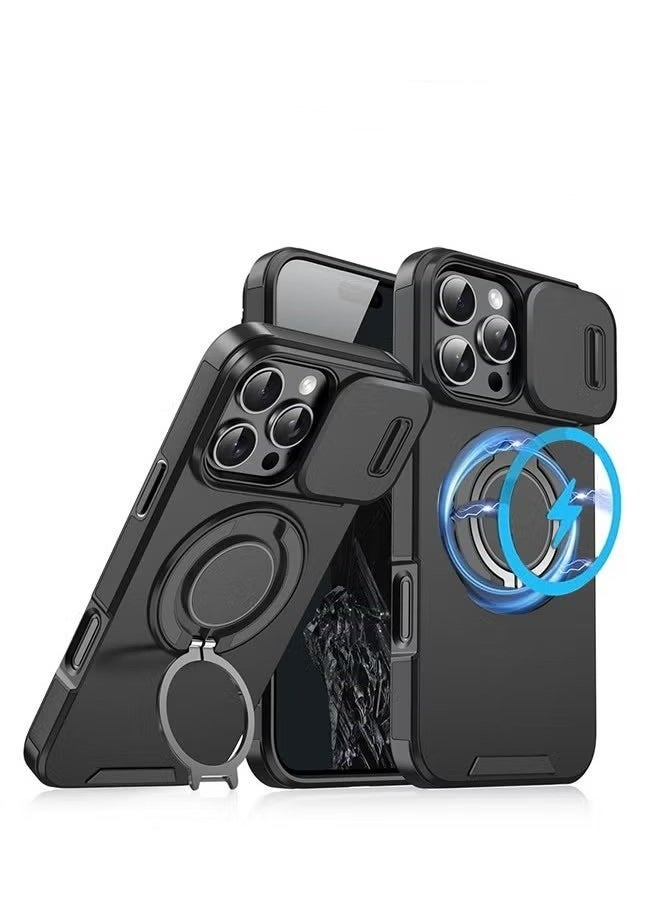 iPhone 16 Pro Max Magsafe Case Cover with Slide Camera Cover, with Build in 360° Invisible Stand, Drop Protection Cover Case Magnetic Magsafe Cover for iPhone 16 Pro Max