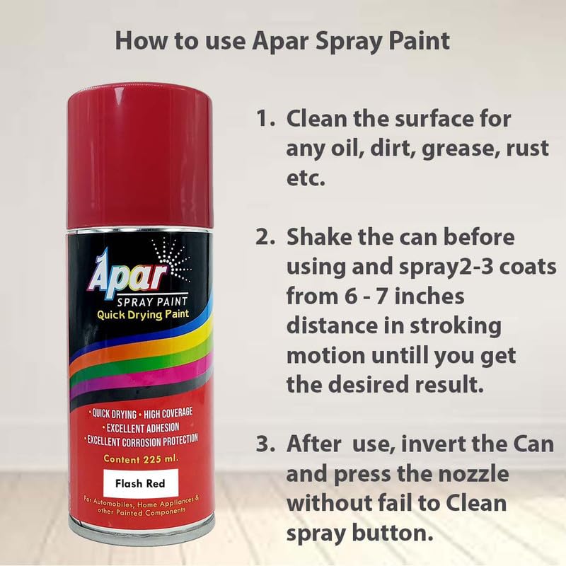 APAR Automotive Spray Paint Flash Red (RC Colour Name), Compatible for Volkswagen Polo Cars -225 ml (Pack of1-Pcs) - Image 5