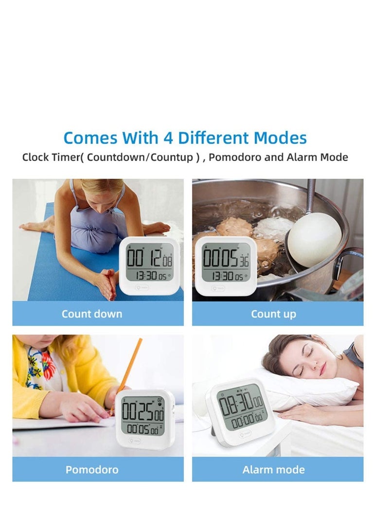 Barakah Kitchen Timer and Alarm Clock Pomodoro Interval Timer Countdown Clock Magnetic Tomato Clock Stopwatch Vibration/Flashing/Loud Mode 12H/24H Seconds White Backlight - Image 2