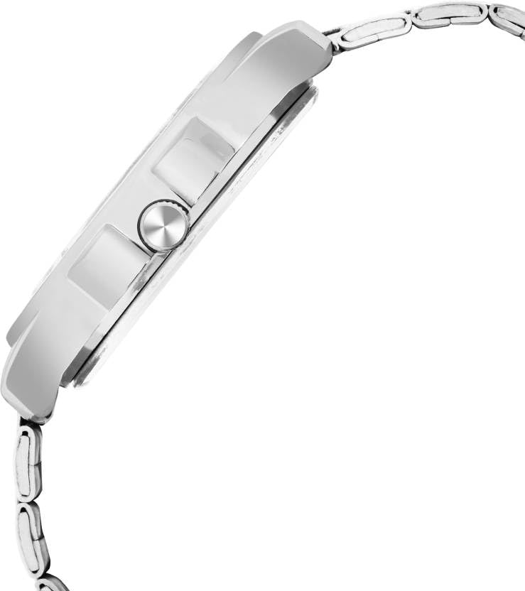 SWADESI STUFF Men's Day Date Watch, 45mm Square Dial, Stainless Steel Band, Silver (White) - Image 5