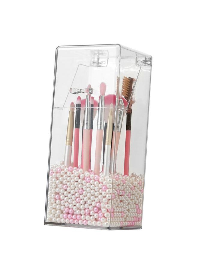 Makeup Brush Holder Organizer with Lid Large Capacity Clear Makeup Brush Storage Box for Eyebrow Pencil Makeup Brush Cosmetic Tools