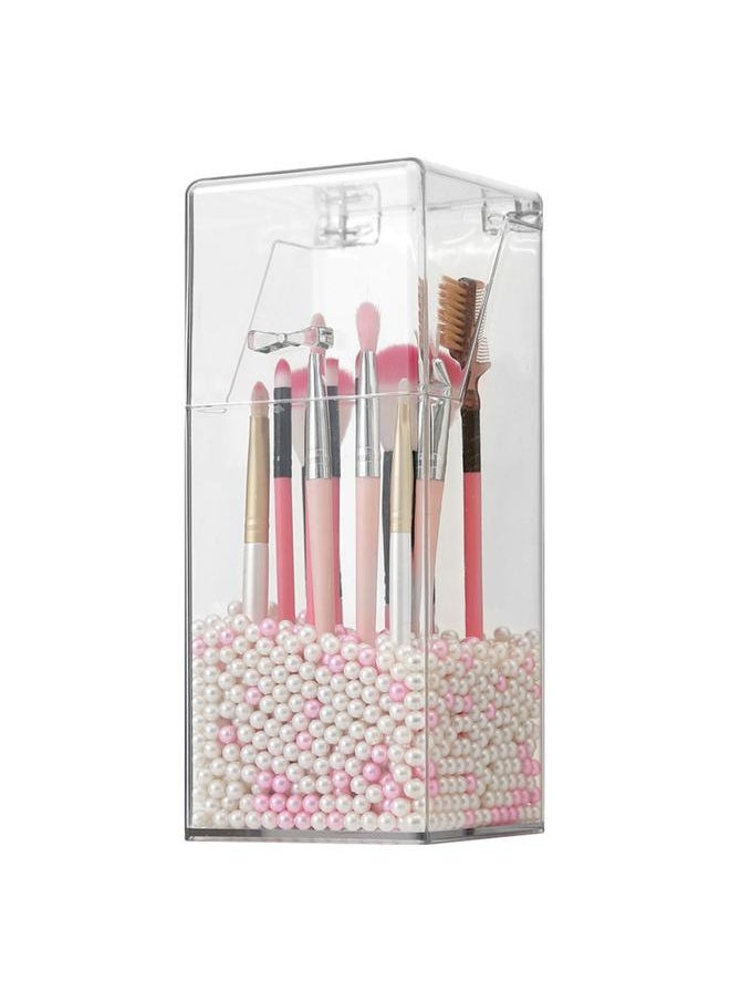 Makeup Brush Holder Organizer with Lid Large Capacity Clear Makeup Brush Storage Box for Eyebrow Pencil Makeup Brush Cosmetic Tools