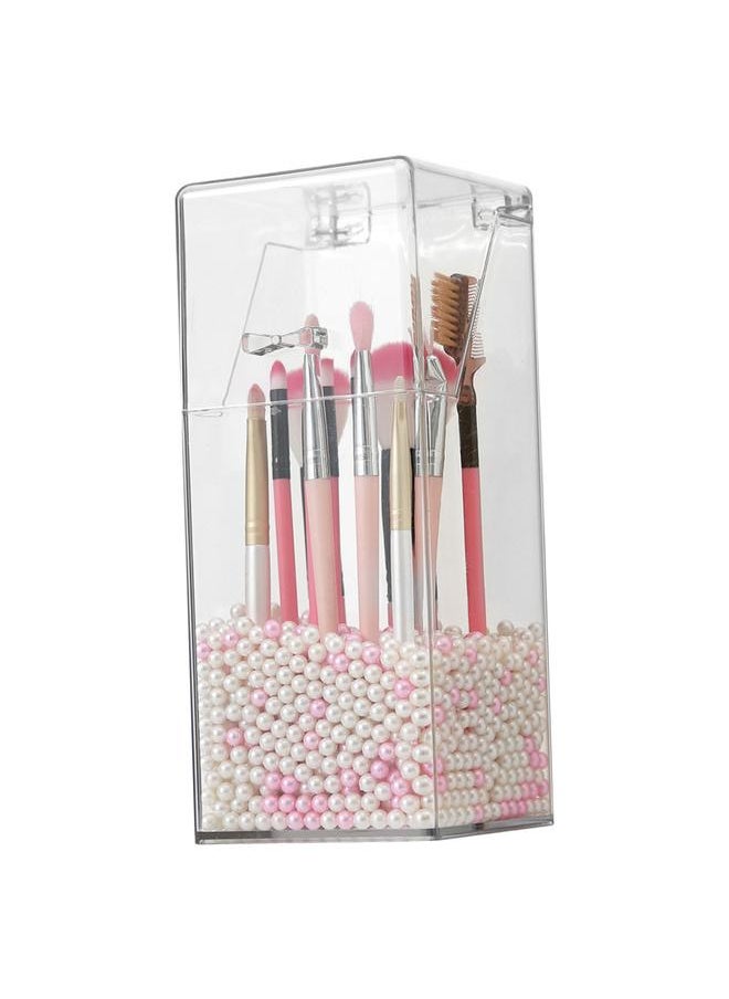 Makeup Brush Holder Organizer with Lid Large Capacity Clear Makeup Brush Storage Box for Eyebrow Pencil Makeup Brush Cosmetic Tools