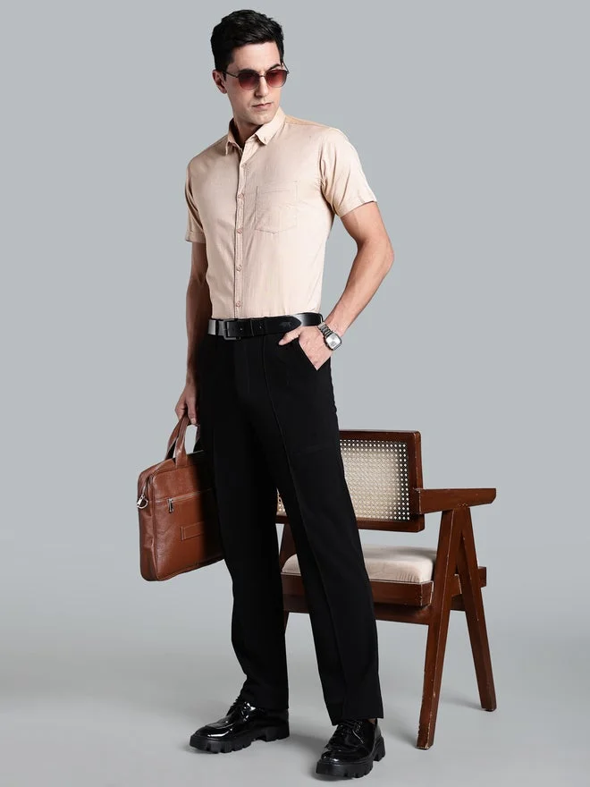 Kuons Avenue  KUONS AVENUE Men Beige Short Sleeve Oxford Shirt for Men | Best Price UAE