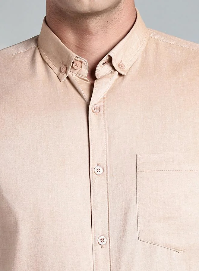Kuons Avenue  KUONS AVENUE Men Beige Short Sleeve Oxford Shirt for Men | Best Price UAE