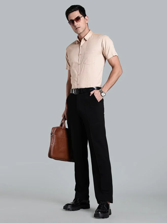Kuons Avenue  KUONS AVENUE Men Beige Short Sleeve Oxford Shirt for Men | Best Price UAE