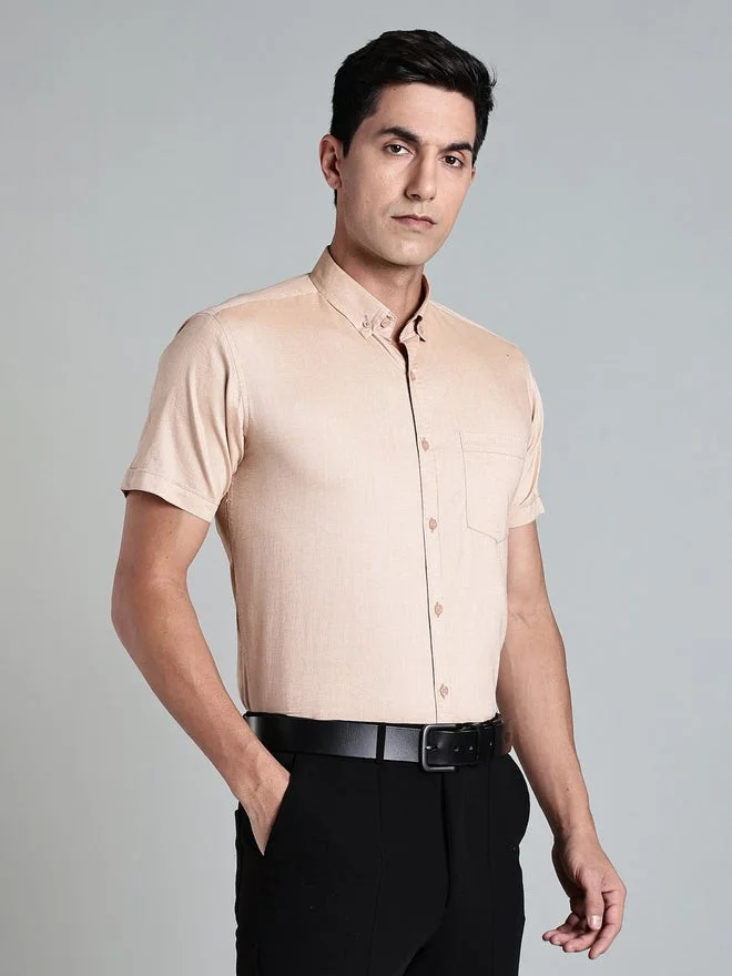 Kuons Avenue  KUONS AVENUE Men Beige Short Sleeve Oxford Shirt for Men | Best Price UAE