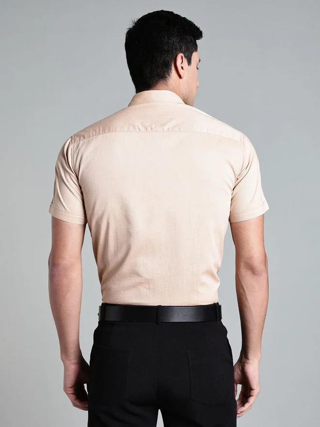 Kuons Avenue  KUONS AVENUE Men Beige Short Sleeve Oxford Shirt for Men | Best Price UAE