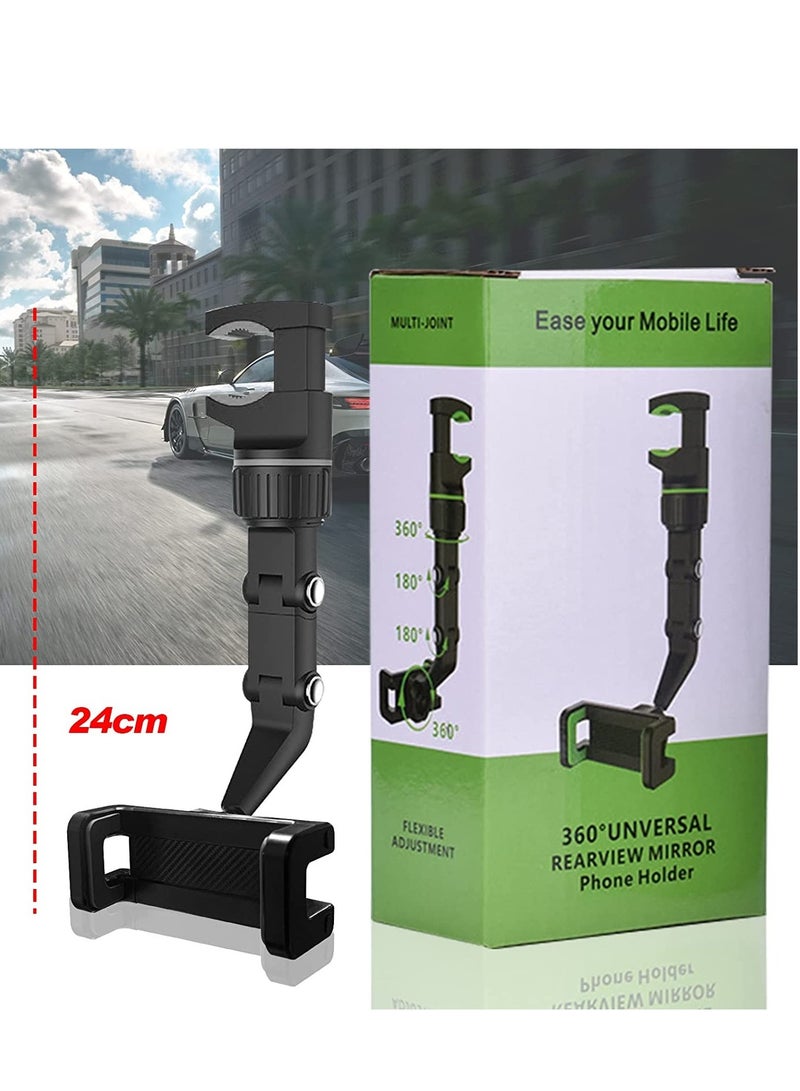 Rearview Mirror Phone Holder for Car, Multifunctional Rearview Mirror Phone Holder, 50mm-100mm Universal 360 Rotatable Car Phone Holder Mount Cell Phone Cradles for Car/Back Seat/Kitchen- Black - Image 2