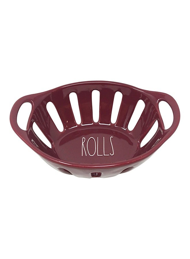Rae Dunn Ceramic Bread Bowl (Burgundy/Rolls) - Image 1