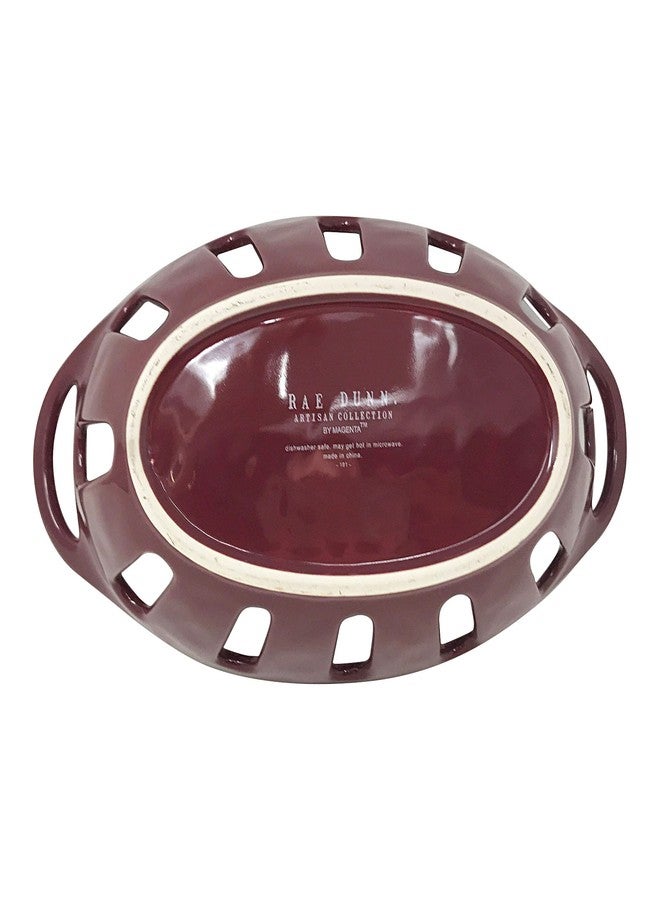 Rae Dunn Ceramic Bread Bowl (Burgundy/Rolls) - Image 2