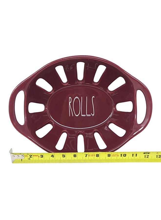 Rae Dunn Ceramic Bread Bowl (Burgundy/Rolls) - Image 3