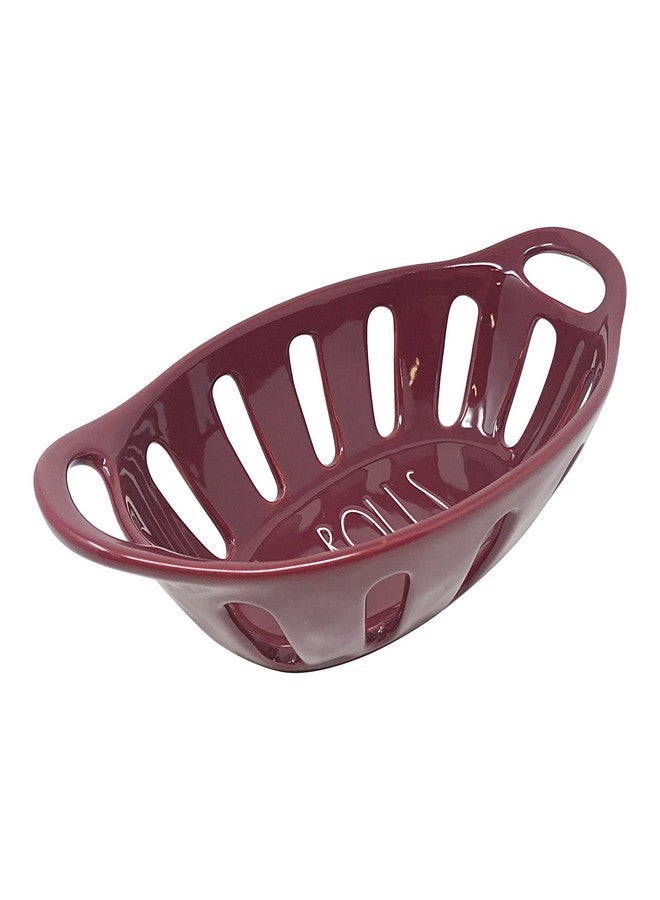 Rae Dunn Ceramic Bread Bowl (Burgundy/Rolls) - Image 4