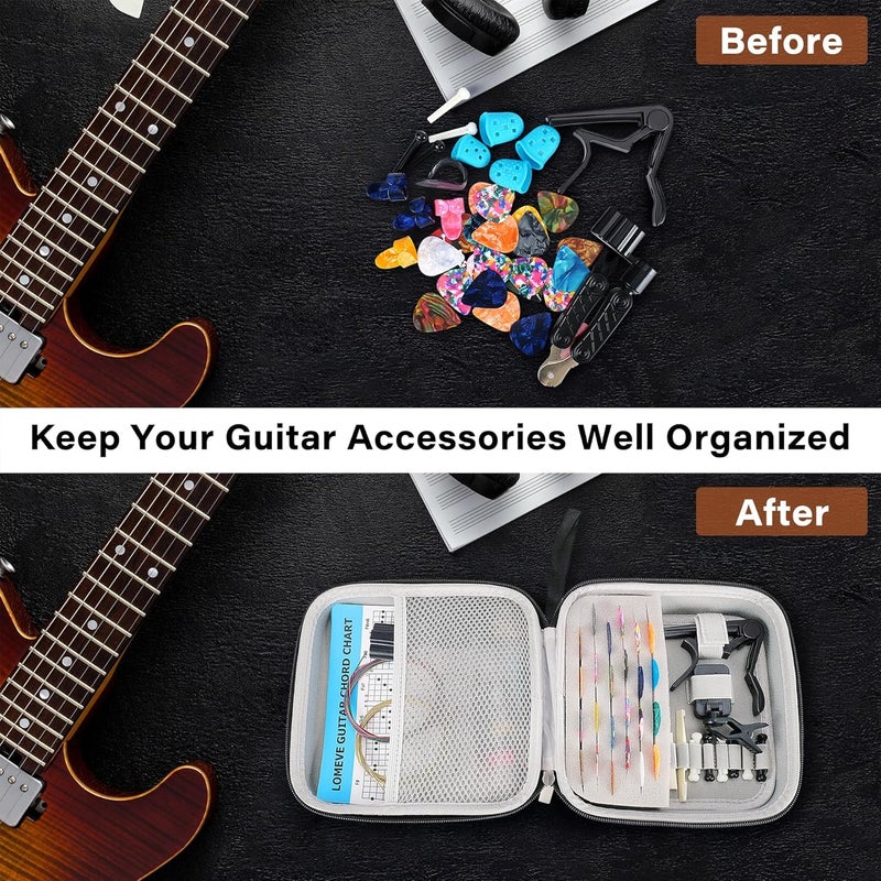 FLOMEVE 85PCS Guitar Accessories Kit Holder Case Include Acoustic Strings, Tuner, Capo, 3-in-1 Restring Tool, Picks, Pick Holder, Bridge Pins, Nuts & Saddles, Finger Protector, Chord Chart - Image 4