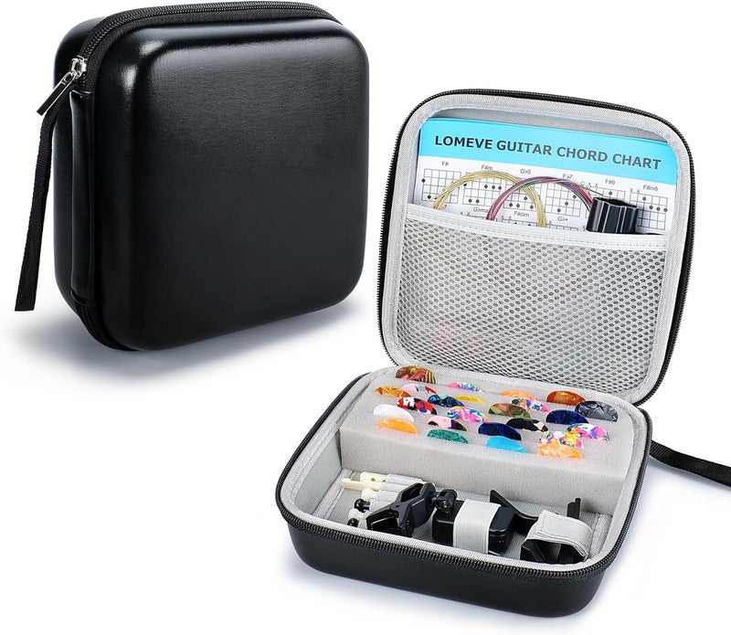 FLOMEVE 85PCS Guitar Accessories Kit Holder Case Include Acoustic Strings, Tuner, Capo, 3-in-1 Restring Tool, Picks, Pick Holder, Bridge Pins, Nuts & Saddles, Finger Protector, Chord Chart - Image 1