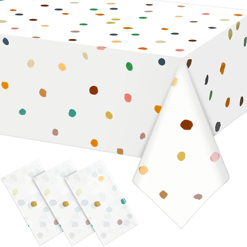 Mindsoft 3 Pcs Boho Painted Dots Tablecloth Disposable Boho Cream Polka Dot Tablecloth Modern Art Table Cover for Picnic Wedding Birthday Tea Party Decoration - Image 1