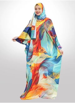 Zmurud Practical Printed silky satin prayer dress with headscarf from zmurud fashion  - Image 1