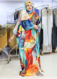 Zmurud Practical Printed silky satin prayer dress with headscarf from zmurud fashion  - Image 3