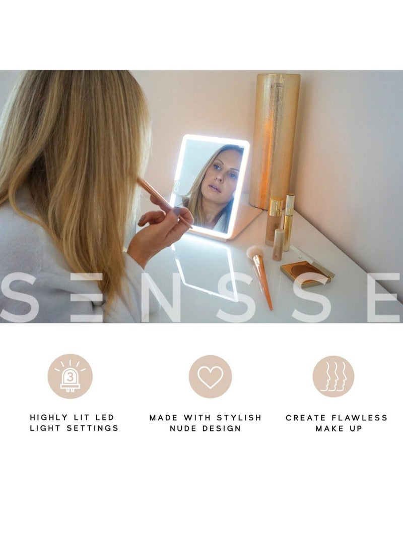 SENSSE Stylish and Sleek Glow Up Teal Marble Mirror with Illuminating LED Technology and USB Port 27x19x2 cm | Makeup Mirror  - Image 1