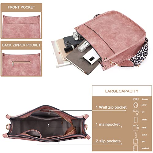 HKCLUF Crossbody Bags for Women Trendy Vegan Leather Hobo Handbags With 2 Adjustable Guitar Strap Crossbody Bucket Shoulder Purse for Women(Pink) - Image 3