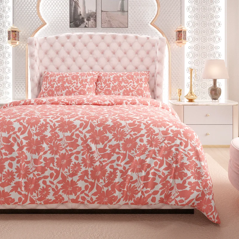 Color Sense Print 1 Duvet Cover +2 Pillow Cases Super King Cotton Coral 260x220cm