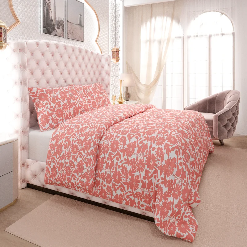 Color Sense Print 1 Duvet Cover +2 Pillow Cases Super King Cotton Coral 260x220cm