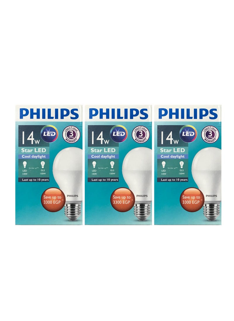 Philips - 14W LED Bulb - E27 Threads - Super High Efficiency  (White Light) - (3pcs) - Image 1