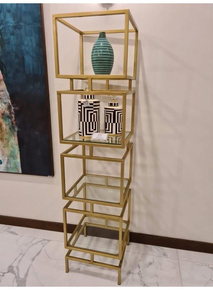 وحده ارفف مودرن متعدده الاستخدامات هيكل ستيل ذهبى سطح زجاج شفاف