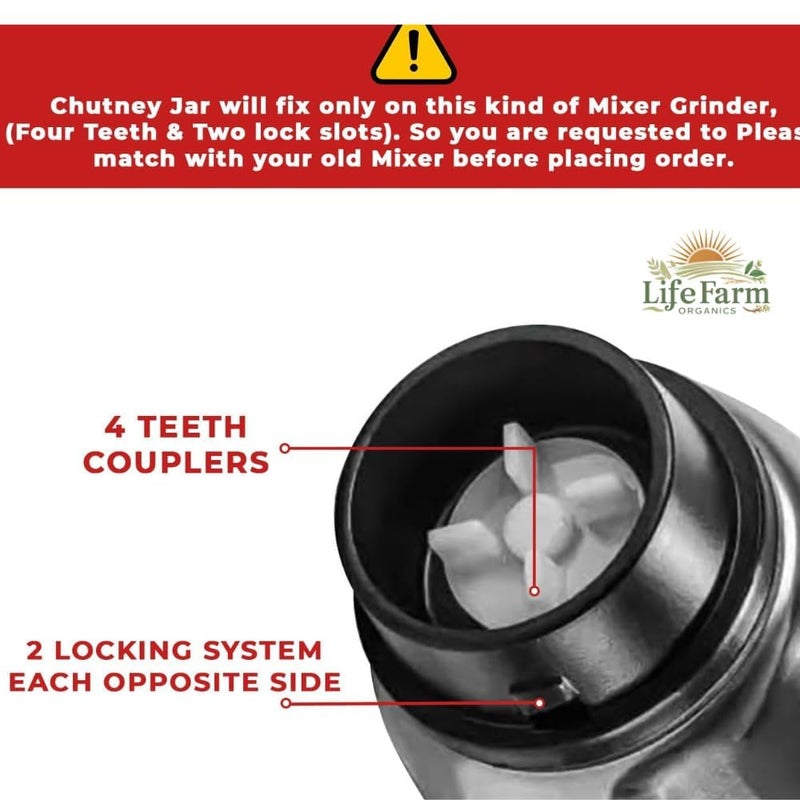 LIFE FARM ORGANICS Mixer Chutney Jar 350ml Compatible with Bajaj Sumeet Sunflame Stainless Steel Durable Ideal for Grinding Chutneys Spices and Sauces  - Image 4