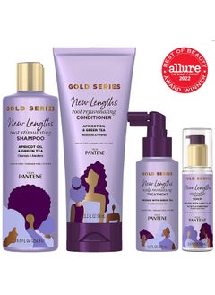 Pantene Pantene New Lengths Bundle with Root Stimulating Shampoo, Rejuvenating Conditioner, Scalp Revitalizing Treatment and Anti-Breakage Serum, made with Apricot Oil and Green Tea, for Natural and CurlyHair  - Image 2