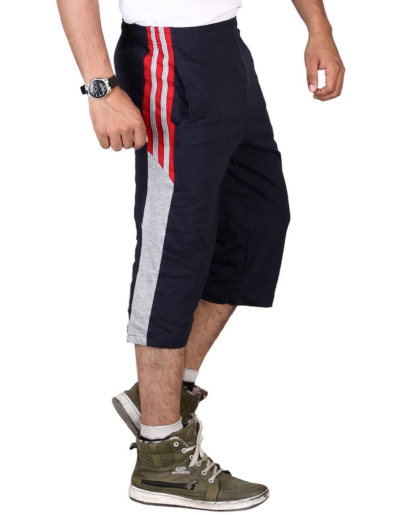VEGO Men’s Cotton Three Fourth Shorts for Men, 3/4 Capris, Three Quarter Navy - Image 3