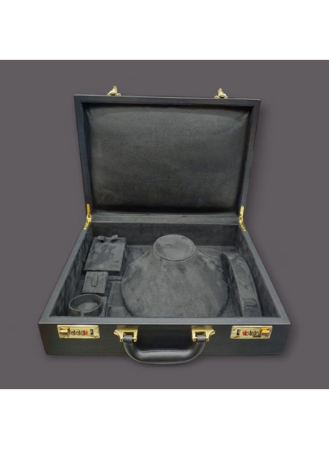 Al Seraj Premium Black Leather Multi-Layer Jewellery Display & Storage Suitcase | Luxury Velvet Interior Organizer Case for Necklace, Bracelet, Ring, Earring & Bangle | Elegant Gift & Travel Jewellery Box - Image 5
