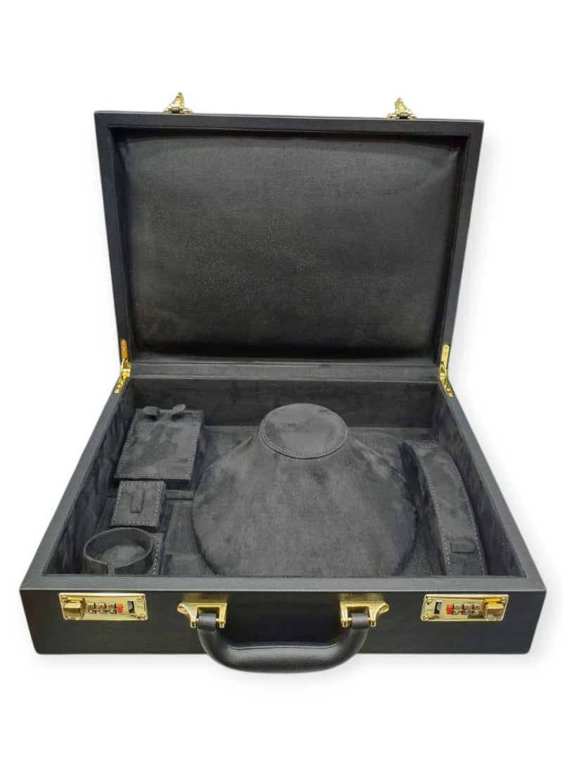 Al Seraj Premium Black Leather Multi-Layer Jewellery Display & Storage Suitcase | Luxury Velvet Interior Organizer Case for Necklace, Bracelet, Ring, Earring & Bangle | Elegant Gift & Travel Jewellery Box - Image 1