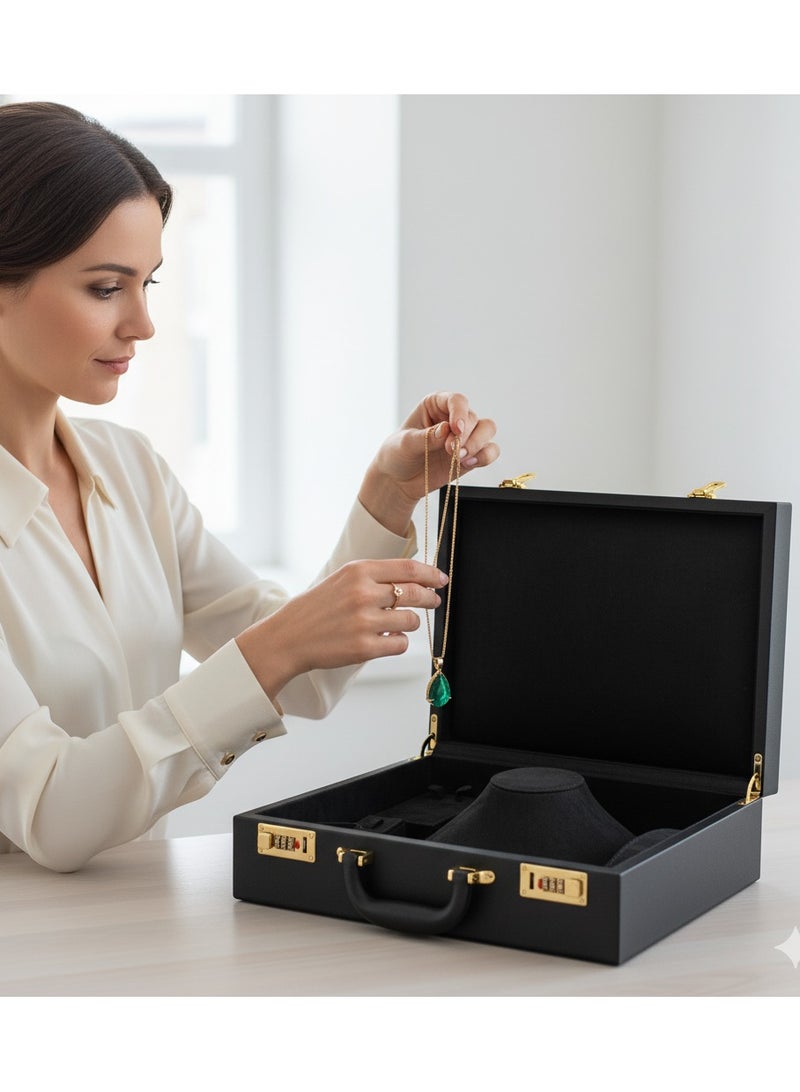 Al Seraj Premium Black Leather Multi-Layer Jewellery Display & Storage Suitcase | Luxury Velvet Interior Organizer Case for Necklace, Bracelet, Ring, Earring & Bangle | Elegant Gift & Travel Jewellery Box - Image 2