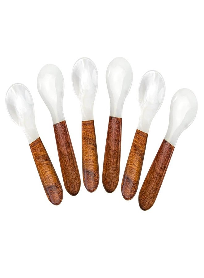 DUEBEL Set of 6 Caviar Spoons with Wooden Handle, 12cm Mother of Pearl Spoons for Caviar Serving, Egg Serving, Catering Deroration - Image 2