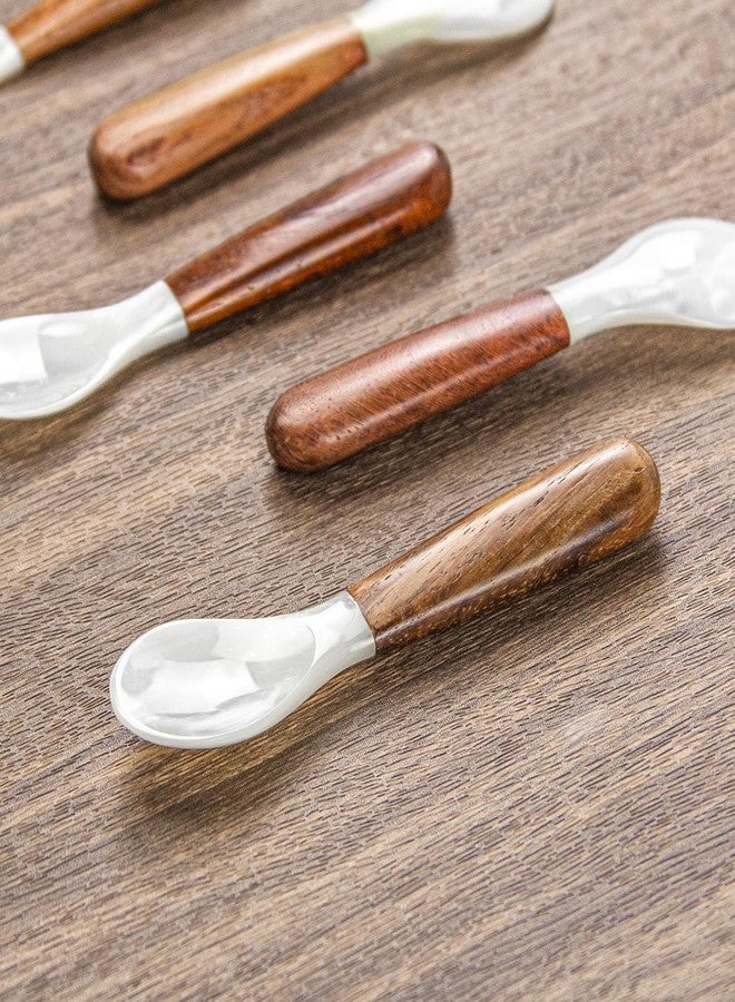 DUEBEL Set of 6 Caviar Spoons with Wooden Handle, 12cm Mother of Pearl Spoons for Caviar Serving, Egg Serving, Catering Deroration - Image 4