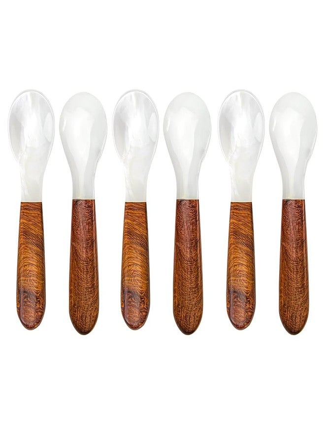 DUEBEL Set of 6 Caviar Spoons with Wooden Handle, 12cm Mother of Pearl Spoons for Caviar Serving, Egg Serving, Catering Deroration - Image 1