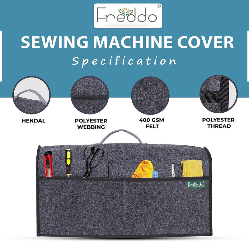 FREDDO غطاء ماكينة الخياطة FREDDO مع جيوب تخزين ماكينة الخياطة سلاي ماكينة متوافق مع معظم ماكينات الخياطة القياسية من سينجر وجوكي وجاك وأوشا وبروذر لون أسود - Image 4