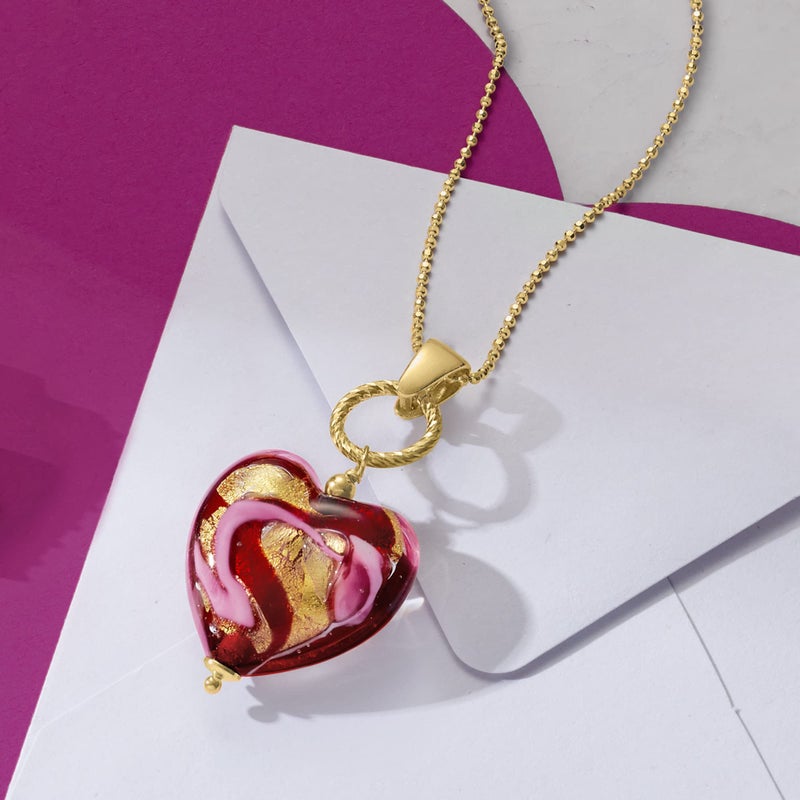 Ross-Simons Italian Red and Pink Murano Glass Heart Necklace in 18kt Gold Over Sterling. 18 inches - Image 4