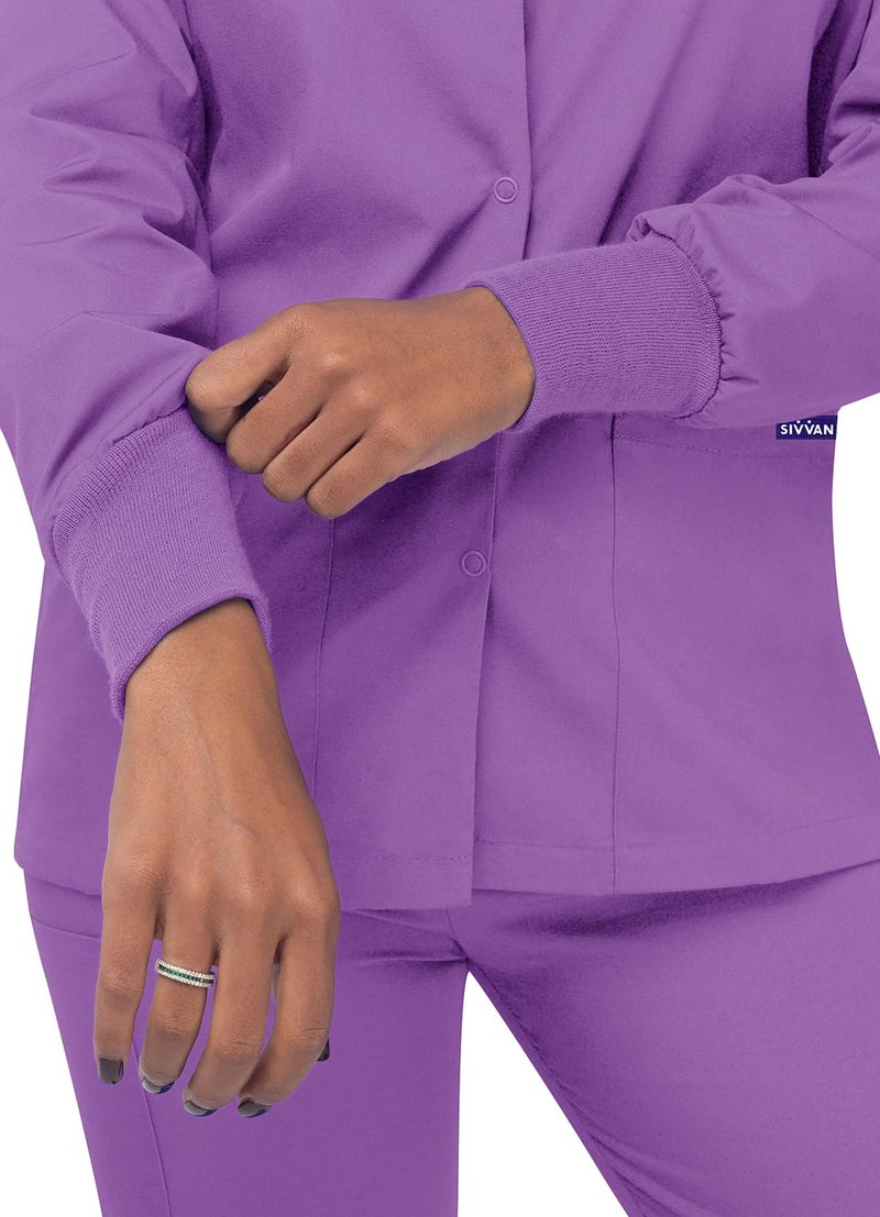 Sivvan Scrubs for Women - Front Snap Warm - Up Jacket - S8306 - Lavender - XS - Image 5