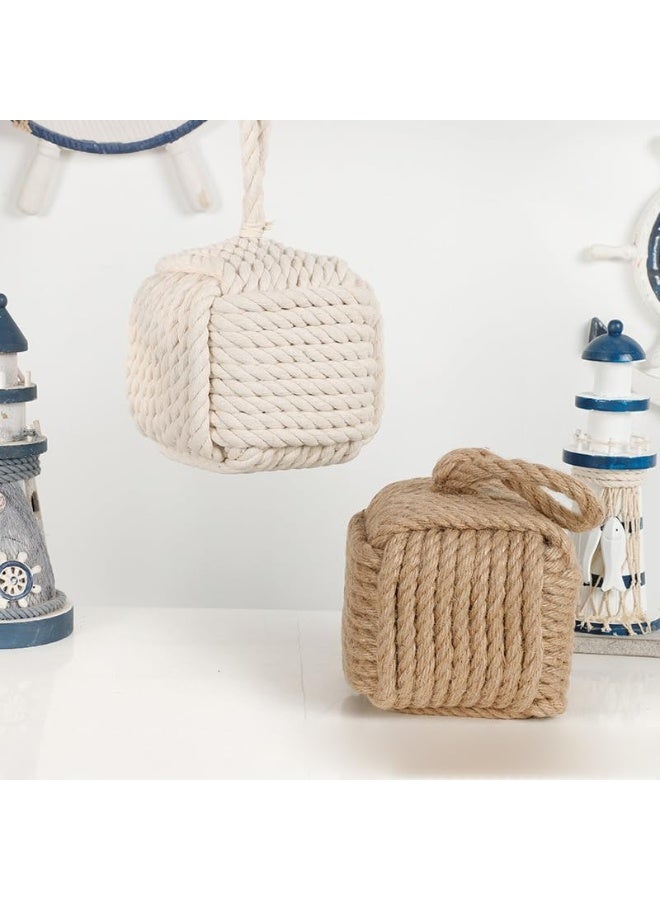 YINZUO YINZUO Weighted Nautical Rope Knot Door Stop Handmade Jute Door Stopper for Doors & Windows, Decorative Square Wedge with Handle, Outdoor and Indoor Use  - Image 5