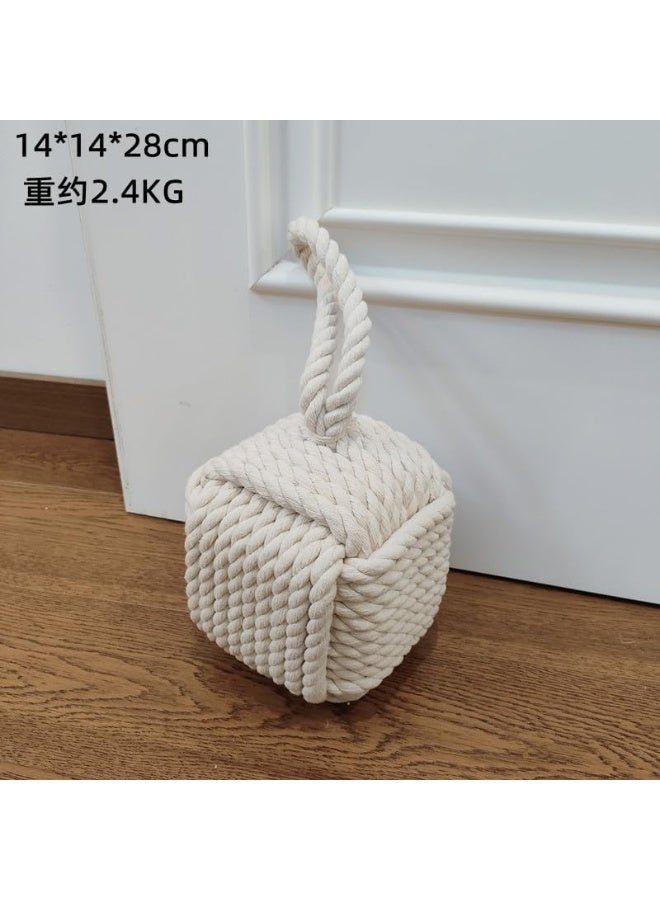 YINZUO YINZUO Weighted Nautical Rope Knot Door Stop Handmade Jute Door Stopper for Doors & Windows, Decorative Square Wedge with Handle, Outdoor and Indoor Use  - Image 3