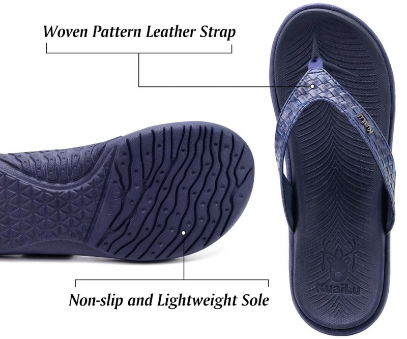 KuaiLu Flip Flops for Women Ladies Yoga Mat Comfortable Sport Walking Thong Sandal With Plantar Fasciitis Arch Support Slip-on Slides Indoor Outdoor For Summer Size 7 Dark Blue - Image 4
