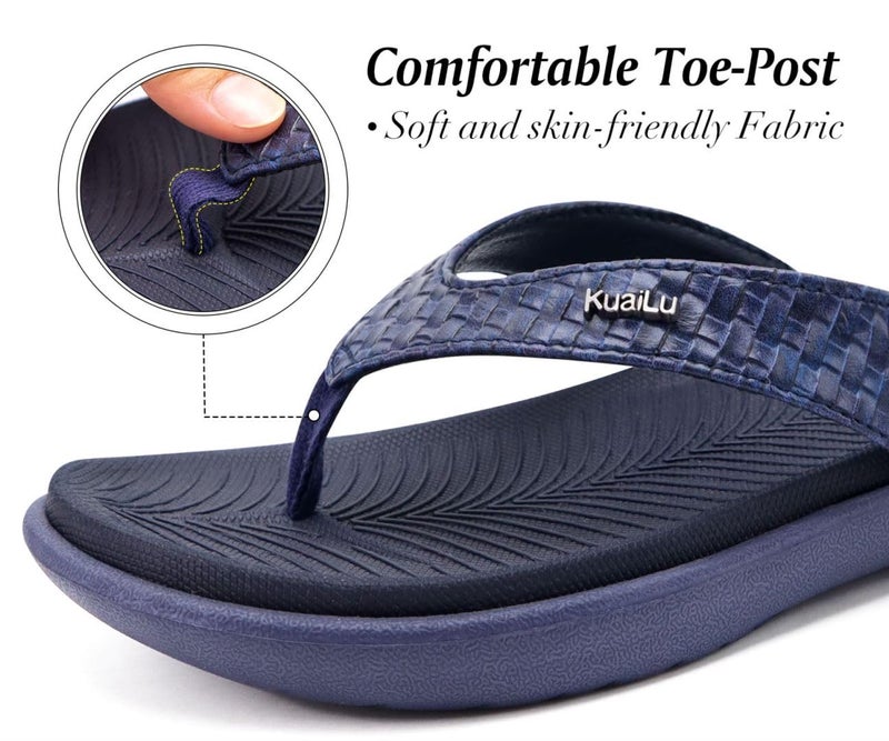 KuaiLu Flip Flops for Women Ladies Yoga Mat Comfortable Sport Walking Thong Sandal With Plantar Fasciitis Arch Support Slip-on Slides Indoor Outdoor For Summer Size 7 Dark Blue - Image 5