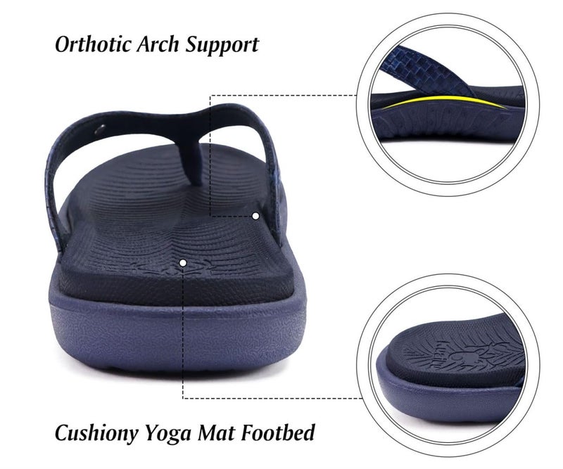 KuaiLu Flip Flops for Women Ladies Yoga Mat Comfortable Sport Walking Thong Sandal With Plantar Fasciitis Arch Support Slip-on Slides Indoor Outdoor For Summer Size 7 Dark Blue - Image 3