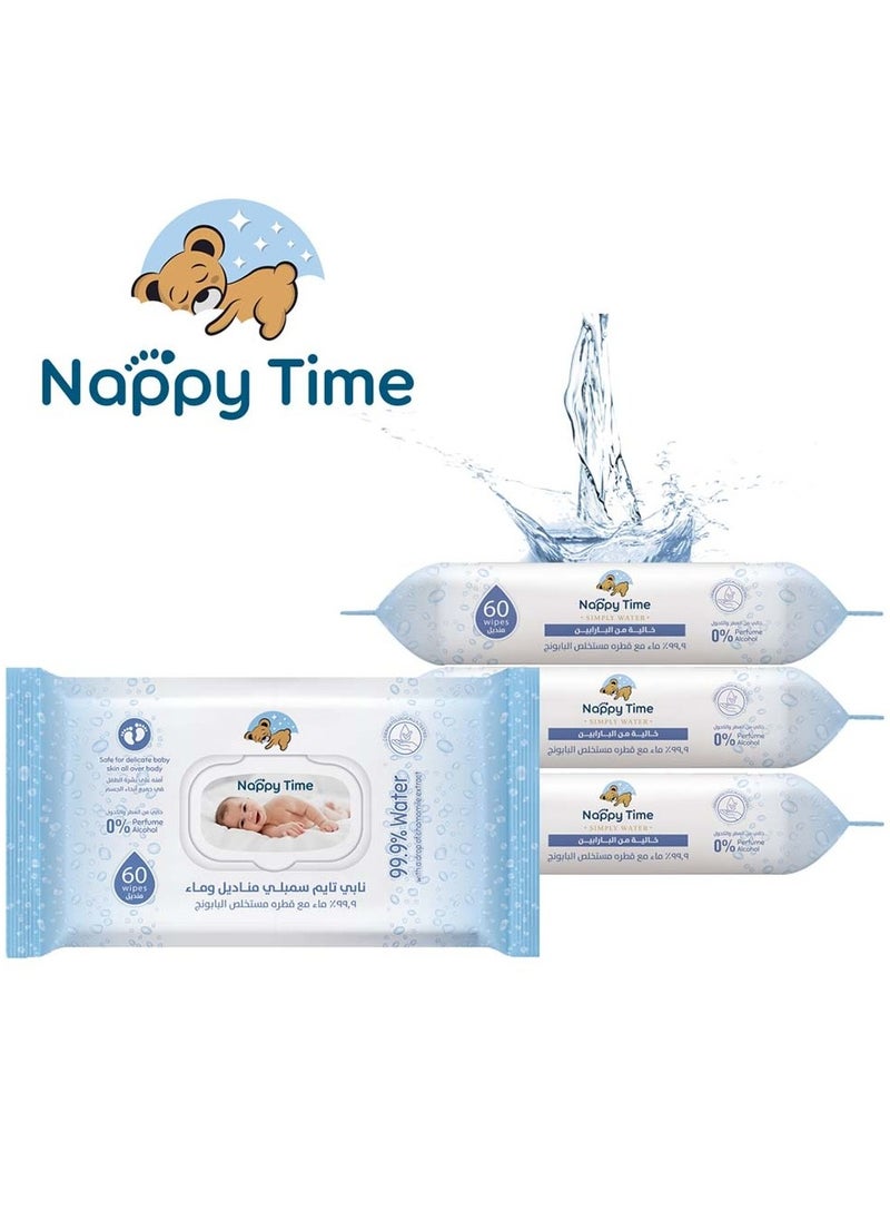 Nappy time - Baby Wipes 99.9 Percent Water with Chamomile 60x4 - 240 wipes - Image 1